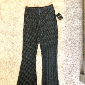 Black with Silver Sparkly Stripes Flare Pant
